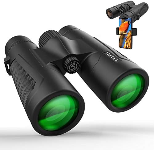 12x42 Binoculars for Adults, Binoculars with Weak Light Vision, Smartphone Photograph Adapter - 18mm Large View Eyepiece,16.5mm Super Bright BAK4 Prism FMC Lens for Birds Watching Hunting Sports
