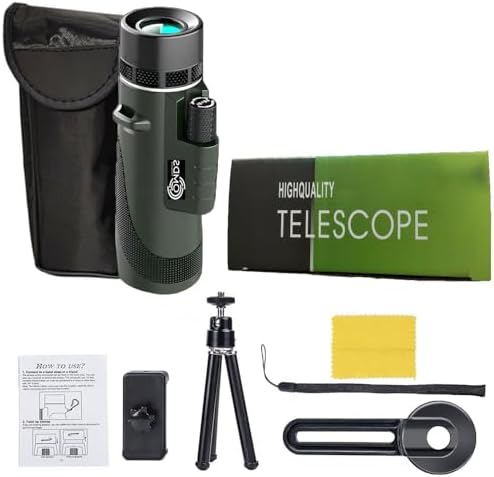 12x50 High Power Monocular Telescope with Smartphone Adapter Tripod Travel Bag, Larger Vision Waterproof Monoculars with BAK4 Prism & FMC Lens,for Bird Watching Hunting Hiking Camping