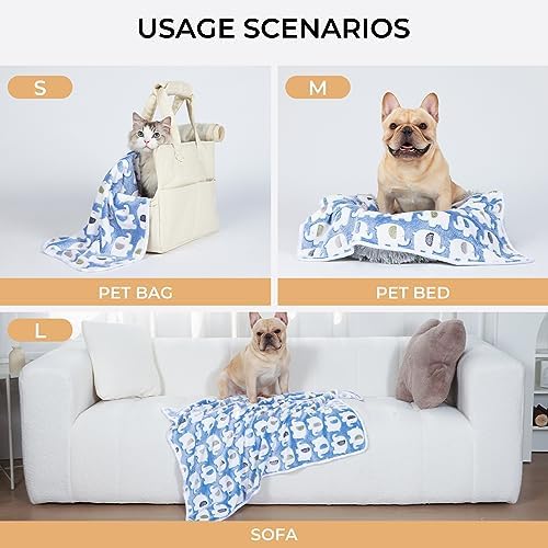 1 Pack 3 Blankets Super Soft Fluffy Premium Cute Elephant Pattern Pet Blanket Flannel Throw for Dog Puppy Cat Blue Medium(30x20 inch)