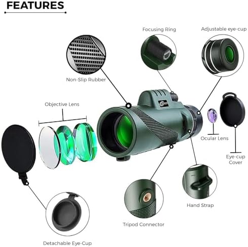 12x50 High Power Monocular Telescope with Smartphone Adapter Tripod Travel Bag, Larger Vision Waterproof Monoculars with BAK4 Prism & FMC Lens,for Bird Watching Hunting Hiking Camping