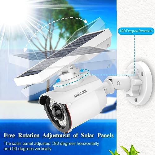 (Wire Free Solar Motion Light) Motion Sensor Solar Powered Outdoor Wireless Fake Camera Brightest Floodlights Spot Lighting Spotlight Home Security LED Lights Defiant Activated Detector