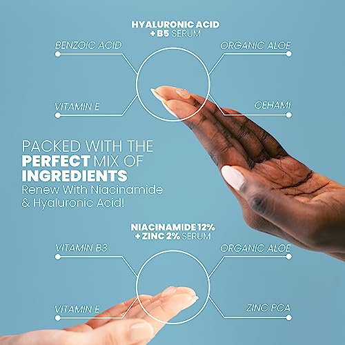 12% Niacinamide Serum & Hyaluronic B5 Serum Bundle For Smooth Bright & Youthful Skin - Pore Minimizer & Moisturizer for Skin - Reduce Dark Spots, Fine Lines & Wrinkles with Zinc & Vitamin B5