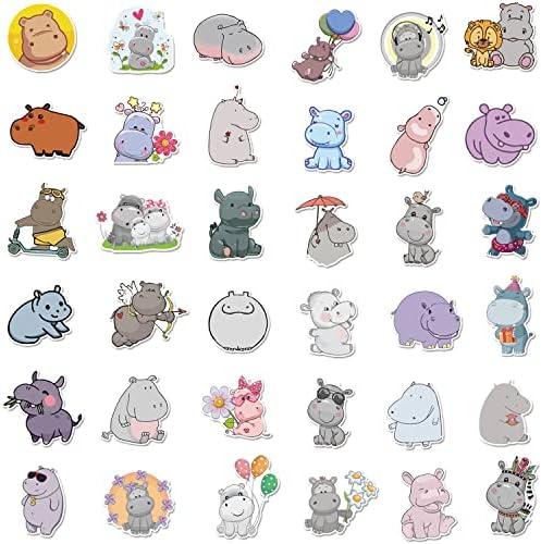 100 Pieces Hippo Stickers Cartoon Vinyl Waterproof Stickers for Laptop,Guitar,Motorcycle,Bike,Skateboard,Luggage,Phone,Hydro Flask, Gift for Kids Teen Birthday Party