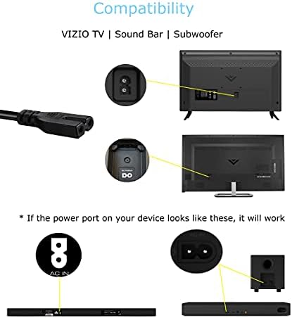 10FT 2 Prong AC Power Cord Compatible with Vizio Sound Bar System, Vizio E-M Series LED Smart TV
