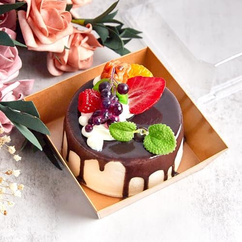 100 Pack Paper Charcuterie Boxes with Clear Lids, 4 Inches Brown Cookie Boxes Dessert Boxes Disposable Oil-Proof Food Containers for Sandwich, Cake Slice, Cupcake, Chocolate Covered Strawberry