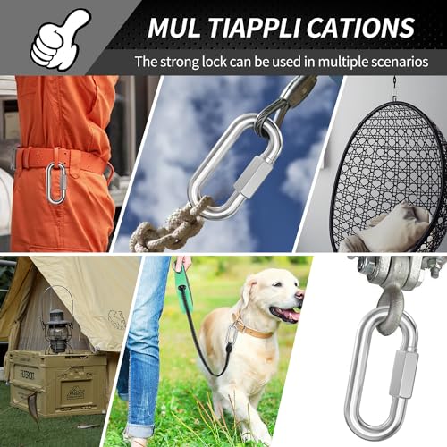 10 Pack Heavy-Duty Chain Hooks Quick Links - 304 Stainless Steel 5/16" Locking Carabiner Anti-Rust Chain Connector Quick Link for Towing,Swing,Shade Sail,Bird Toys,Capacity 1535lb