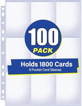 100 Pack 9 Pocket Double Side Card Sleeves Binder Sheets, Holds 1800 Cards, Trading Card Binder Sleeves for 3 Ring Binder, Card Sleeve Pages for Baseball, Football, Business, TCG, Kpop Cards