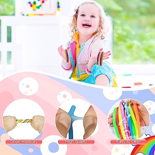100 PCS Colorful Stretchy Fidget Strings Sensory Toys, Carnival Prizes Fidget Stress Relief Toy for Classroom Prize Children Gift Birthday Party Favors Kids 4-8 8-12