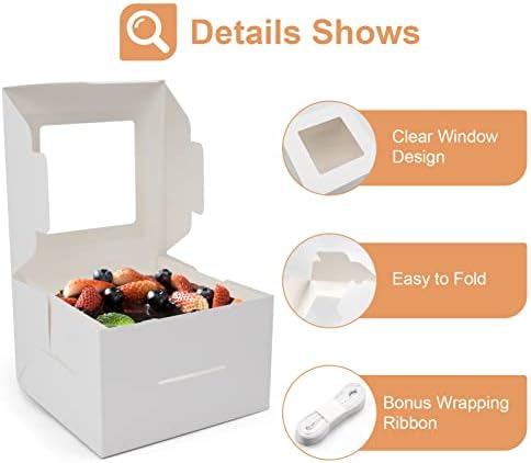 10pcs 8x8x5 Inches Cake Boxes, White Bread Boxes with Windows for Pastries, Cupcakes,Cookies, Pie, Muffins and Donuts