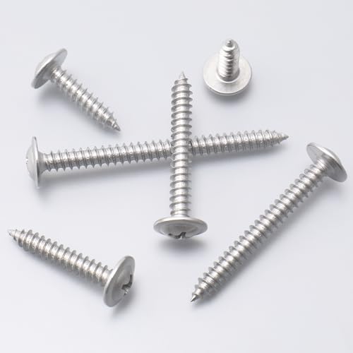 100pcs #8 x 1-1/2" 410 Stainless Steel Modified Truss Head Wood Screws, Phillips Drive Self Tapping Metal Screws with Screwdriver Bit
