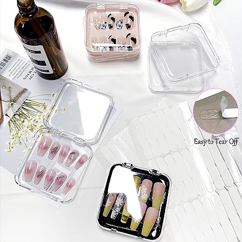 12 Pcs Press on Nail Storage Box with 60 Pcs Adhesive Double Sided Tape Acrylic Fake Nail Display Box Artificial False Nail Box Organizer Nail Case Nail Packaging Box for Nail Art Home Salon Use