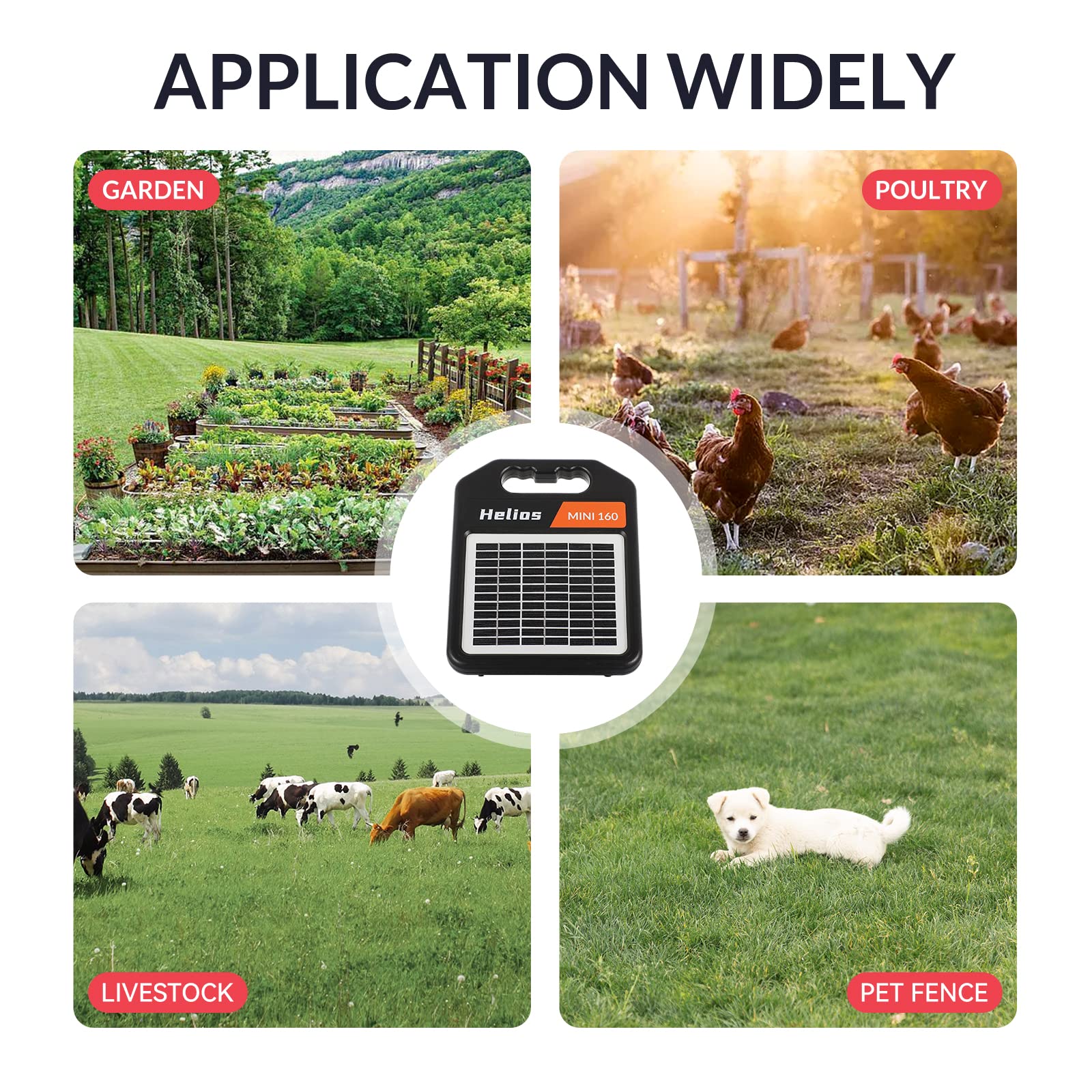 10 Miles Solar Electric Fence Charger with Day/Night Mode, 0.16J Portable Solar Fence Charger with Rechargeable Solar Panel for 24-Hour Uninterrupted Protection Electric Fence Energizer