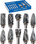 10Pcs 1/8" Shank Carbide Burr Bits Compatible with Dremel Bits Metal Grinding Bits Wood Stone Carving Cutting Engraving Grinder Kit Attachment Rotary Tool Accessories Set Harder Than Diamond