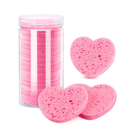 150-Count Heart Shape Compressed Facial Sponges, 100% Natural Cosmetic Spa Sponges for Facial Cleansing for Daily Facial Cleansing, Exfoliating Mask, Makeup Remover. Ideal for Home and Travel.