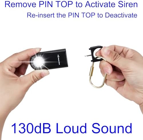 130dB Personal Safety Alarm Strobe Light. Loud Sound Keychain Siren with Carabiner for Women, School Children, Night Runners, Hiking. Bear Alarm Deterrent. SOS Emergency Self Defense Alerts. Black