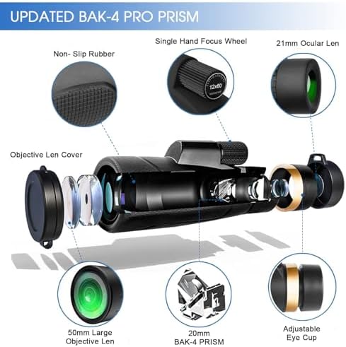 12x60 Monocular Telescope with Smartphone Holder & Upgraded Tripod, High Powered SMC & BAK4 Scope, Birthday Gifts for Men Dad Him Husband Teen, White Elephant Gift, Outdoors Survival Hiking Gear