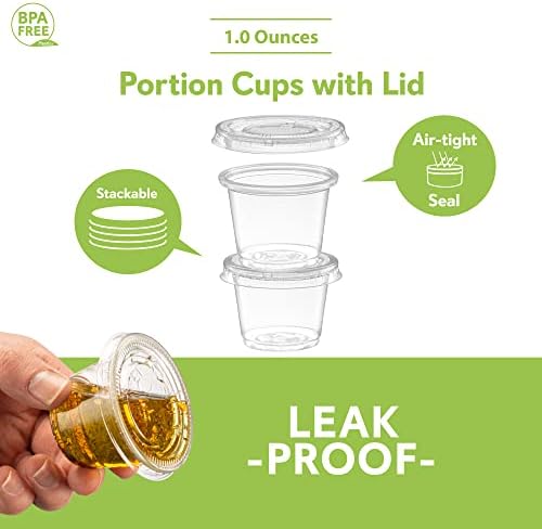 (1 oz - 200 Sets) Clear Diposable Plastic Portion Cups With Lids, Small Mini Containers For Portion Controll, Jello Shots, Meal Prep, Sauce Cups,Condiments, Medicine,Disposable