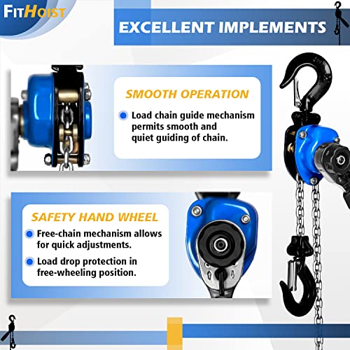 1/4Ton Chain Hoist (2-Pack) 550Lbs Capacity 10ft Lift Small Come Along Alloy Steel G80 Chain 2 Heavy Duty Hooks, Manual Lever Chain Hoist for Garages Warehouse Automotive Machinery
