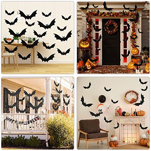 (18 Pcs) Hanging Bats Halloween Decoration Outside, Large Flying Plastic Bats Outdoor Decor, 3 Different Sizes with Cute Eye Stickers for Hanging in The Tree, Porch, Yard, Lawn, Indoor