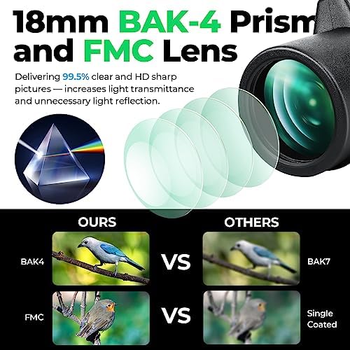 12x50 HD Monocular Telescope for Smartphone, Monoculars for Adults High Powered with Bak4 Prism and Fmc Lens, Low Night Vision for Bird Watching/Hunting/Wildlife/Hiking/Traveling - Midnight Black