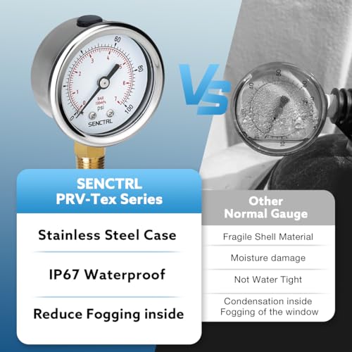 0-100 Psi Pressure Gauge, 2" Dial Size, 1/4 NPT Lower Mount, Waterproof, Stainless Steel Case, for Water Filter Well Pump Air Tire Low Pressure Test
