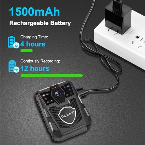 1080P Body Camera, Police Body Cam with 12H Continous Record, 64G SD Card, Shoulder and Waist Clips, Lightweight Personal Body Worn Cameras for Law Enforcement, Security Guards, Cycling Trip