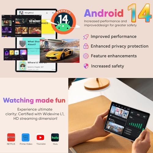 10 inch Android 14 Tablet, 6GB RAM 64GB ROM 1TB Expand, 2 in 1 Tablets with Keyboard, Case, Mouse, Stylus, 1280x800 IPS Touch Screen, WiFi 5, Bluetooth, Dual Camera, Tablet PC