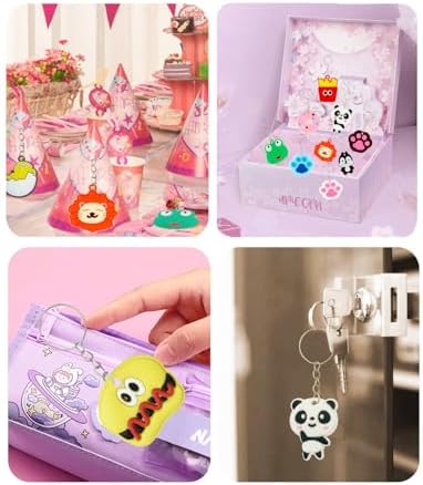 100pcs Cartoon Keychain for Kids Party Favors, Mini Cute Keyring for Classroom Prizes, Birthday Christmas Party Favors Gift, Goodie Bag Stuffers Supplies, 20 Colors