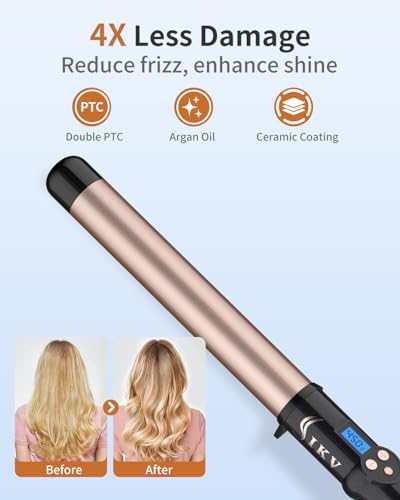 1 1/4 Inch Curling Wand Long Barrel, Dual Voltage Wand Curling Iron for Long Hair,Hair Curling Wand with Tourmaline Ceramic,10 Adjustable Temp