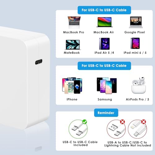 100W USB C Charger GaN Compact Wall Fast Charger for MacBook Pro/Air, ThinkPad, Dell XPS, Samsung Galaxy S23/S22, Google Pixelbook, iPad Pro, iPhone 15 Pro 5A Type C Laptop Power Adapter