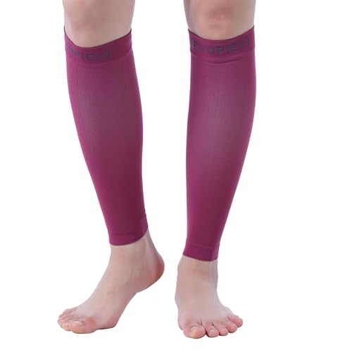 15-20mmHg 1 Pair Calf Compression Sleeve Men and Women Wide Calf Sleeve Brace Compression Socks for Leg Support, Shin Splint,Pain Relief (MAROON, Medium)