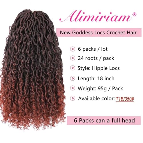 144 Roots New Goddess Locs Crochet Hair for Women 18 inch Copper Red River Faux Locs Hair with Curly Ends Boho Style Synthetic Braids (18inch T1B/350#)