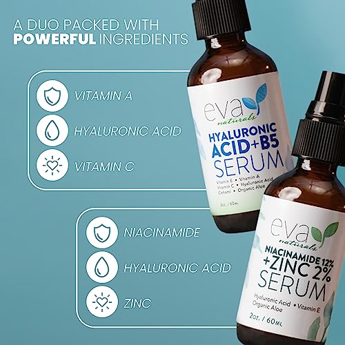 12% Niacinamide Serum & Hyaluronic B5 Serum Bundle For Smooth Bright & Youthful Skin - Pore Minimizer & Moisturizer for Skin - Reduce Dark Spots, Fine Lines & Wrinkles with Zinc & Vitamin B5