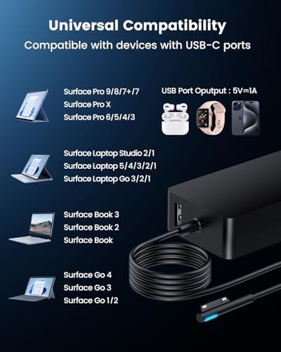127W Surface Book 3 Charger, for Microsoft SurfaceBook 3 2 1, Windows Surface Laptop Studio 2 1, Surface Laptop/Pro/Go Power Supply AC Adapter Cord, Fast Charge with Magnetic Plug & LED