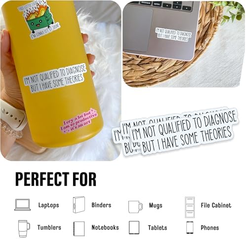 (3Pcs) I'm Not Qualified to Diagnose Sticker But I Have Some Theories Funny Sarcastic Sticker 3" Waterproof Die-Cut Vinyl Laptop Water Bottle Sticker Funny Birthday Gifts for Her Him 3 Inches