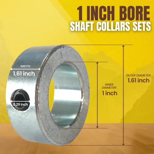 (4-Pack) 1” Bore Solid Steel Shaft Collars with Zinc Plated Coating - Durable Shaft Collars Suitable for Machinery and Industrial Use