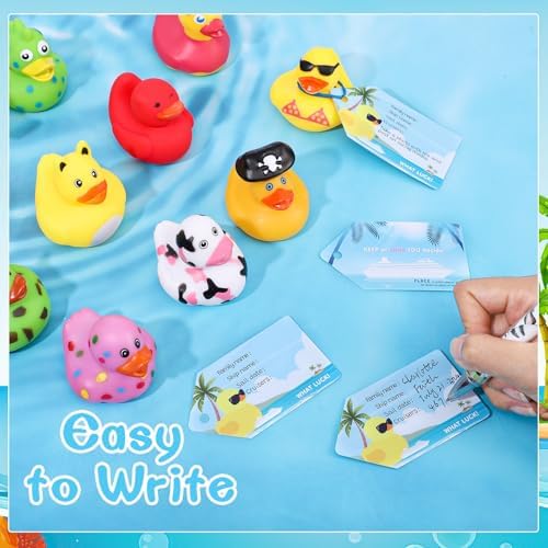 100 Pcs Cruise Ducks Tags Kits Includes 30 Pcs Cruising Ducks with 30 Pcs Cruise Duck Tags and 40 Pcs Rubber Bands Random Assorted Rubber Ducks for Cruise Ship Hiding Ducks