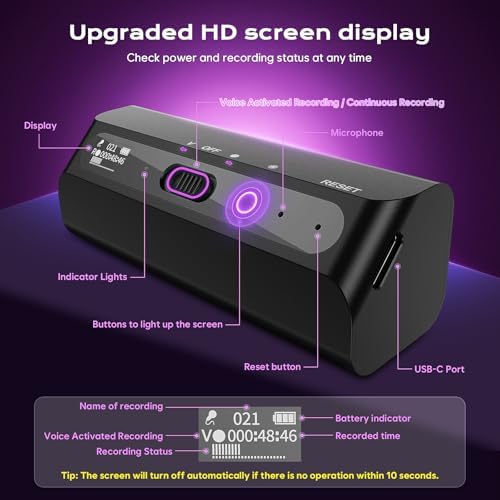 128GB(9800 Hour) Magnetic Voice Recorder with AI Triple Noise Reductio, 30 Days Continuous Recording Device, Voice Activated Recorder with Screen Display, Digital Voice Recorder for Meetings/Lectures