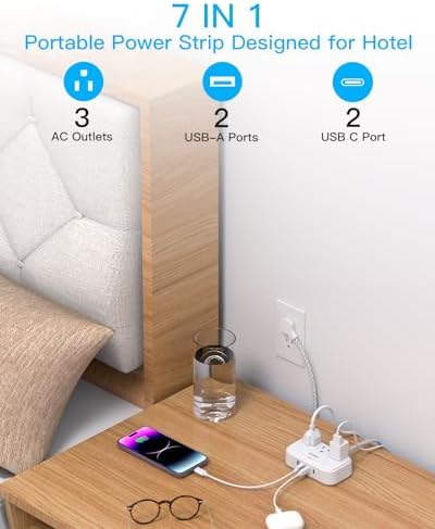 1 Pack Cruise Essentials, 5 Ft Flat Extension Cord, 3 Outlets 4 USB Ports(2 USB C) Flat Plug Power Strip, USB Charging Station with Non Surge Protector for Cruise Ship, Travel, Dorm Room Essentials