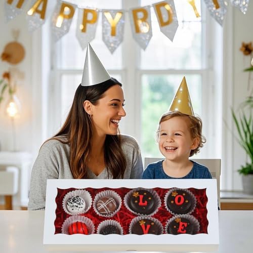 15pcs 12x5x1.5 Inch White Cookies Boxes with Window Bakery Boxes Macaron Boxes Cakesickle Boxes Chocolate Truffle Boxes Donut Treat Boxes for Christmas Valentine's Easter Mother's Day