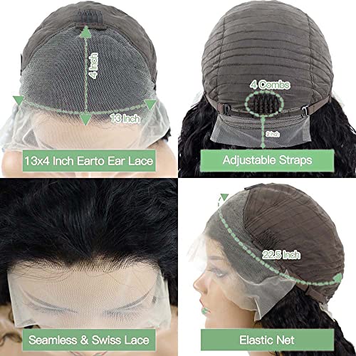 13x4 Deep Wave Lace Front Wigs Human Hair Pre Plucked 180% Density HD Deep Curly Lace Frontal Wigs Human Hair Glueless Curly Human Hair Wigs for Women Natural Black (13x4 Deep Wave Wig, 24 Inch)