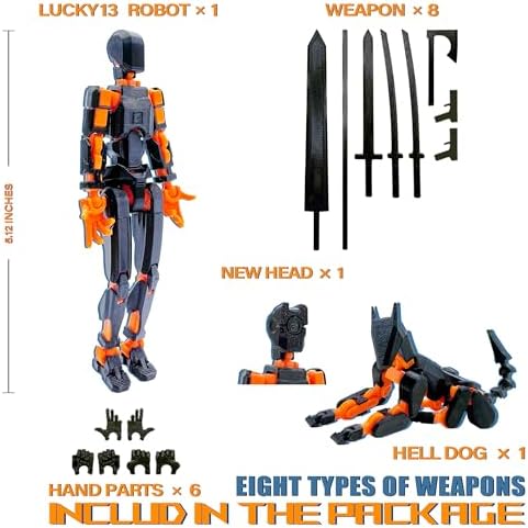 (Assembly Completed) T13 Action Figure Set, 3D Printed Toys Robo 13 Action Figure,Dummy 13 Titan 13 Action Figure (Black + Orange)