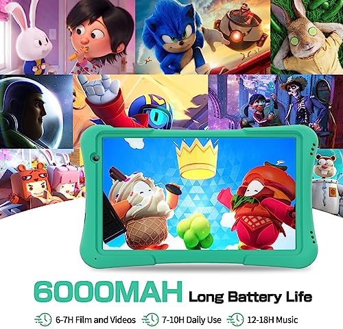 10 Inch Kids Tablet, Android 12 Tablet PC, Parental Control, Educational, 10.1' IPS HD Display, Dual Camera, 6000mAh, Toddler Tablet with Silicone Case, Gift for Boys(Green)