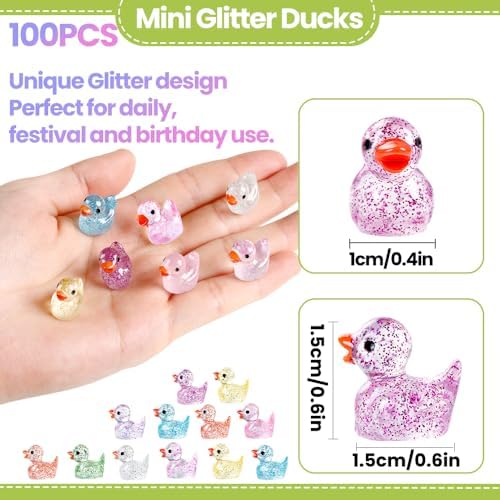100pcs Mini Glitter Ducks Colorful Tiny Small Little Resin Ducks to Hide Plastic Animal Figures for for Dollhouse Micro Dollhouse Landscape Aquarium Decorations