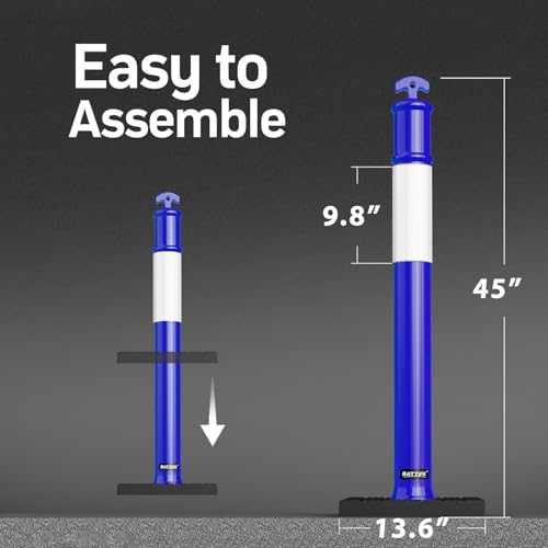 (3 Pack) BATTIFE Delineator Post with Base 45 ", Blue Traffic Delineator Cones with Reflective Collar for Construction Work, Driving Practice