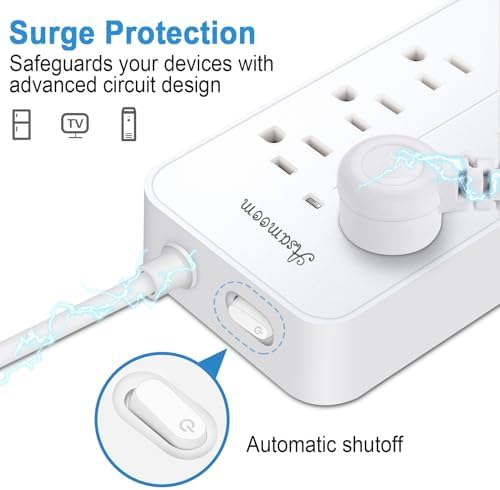 15FT Surge Protector Power Strip Extension Cord with Usb C, Asamoom Flat Plug Power Strip With Long Cord,8 Outlets and 3 USB & 1 USB-C Port,1700J Wall Mount Desk Multiple Outlets for Home Office White