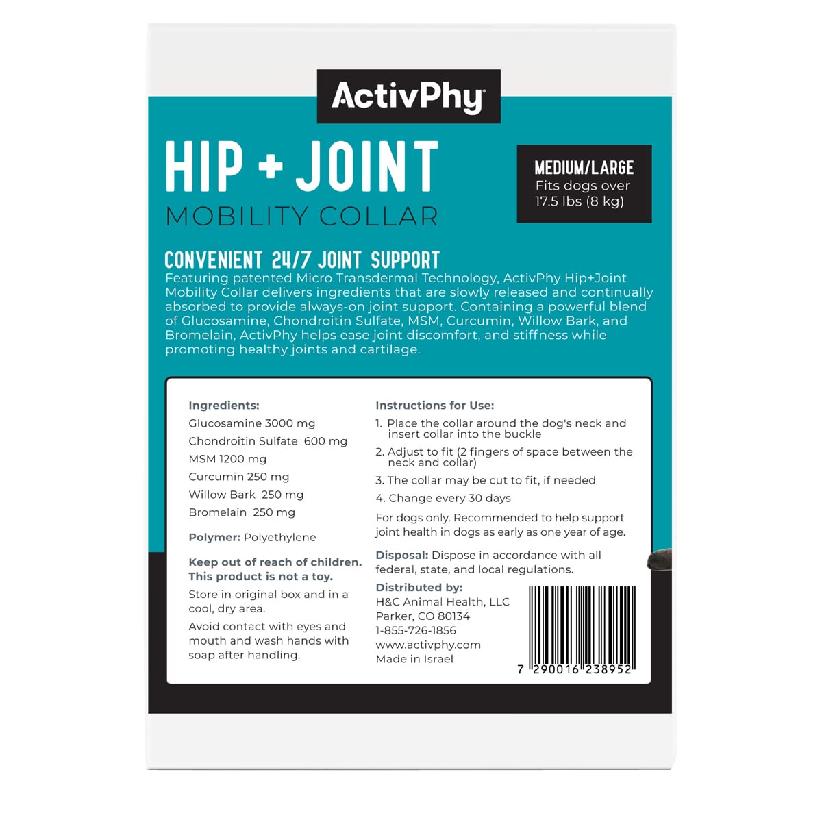 (2) ACTIVPHY Hip + Joint Mobility 1-Collar for Dogs, MEDIUM/LARGE