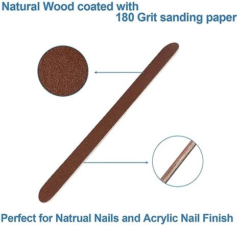 100 Pcs Wooden Nail Files, 7 Inches Emery Board Nail File for Nature Nails, Manicure Tool Set Disposable Nail File for Home Salon Brown