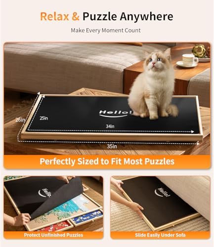 1500 Piece Puzzle Board Pro, 35" x 26" with Drawers, Rubber Cover Mat, Sort-Wise Colorful Felt Drawers & 4 Trays, Wooden Jigsaw Puzzle Table, Birthday Gifts for Mom