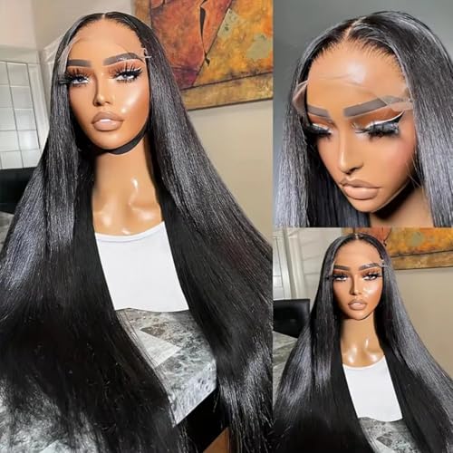 13x6 Lace Front Wigs Human Hair Straight HD Lace Front Wigs Human Hair Pre Plucked with Baby Hair 200% Density 13x6 Frontal Wigs Human Hair Glueless Wig for Black Women 26 Inch Natural Color